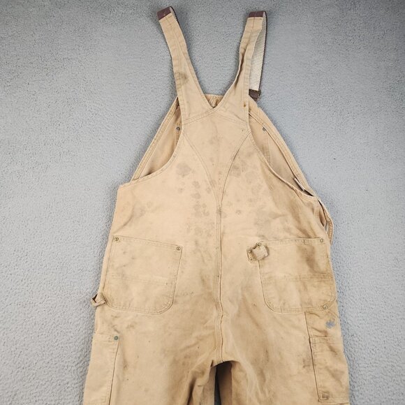 Vtg Carhartt Double Knee Bib Overalls Mens 40 Unlined Canvas 90's Work Distress - Picture 5 of 16